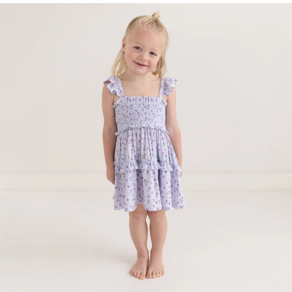 Posh Peanut Jeanette Smocked Flutter Sleeve Babydoll Dress